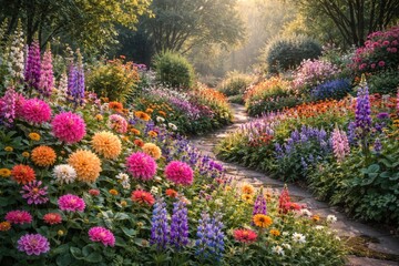 Obraz premium Colorful flowers blooming in a lush botanical garden setting