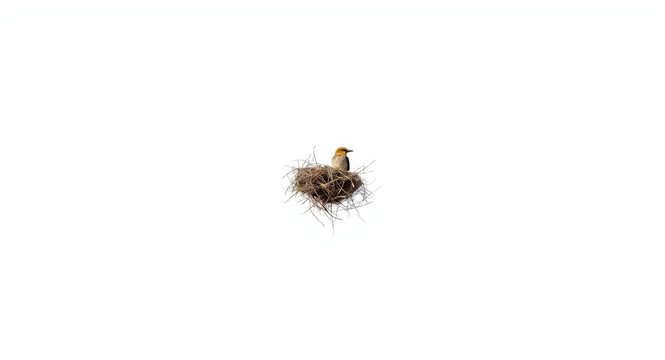 White background framing a solitary Baya Weaver nest in crisp detail