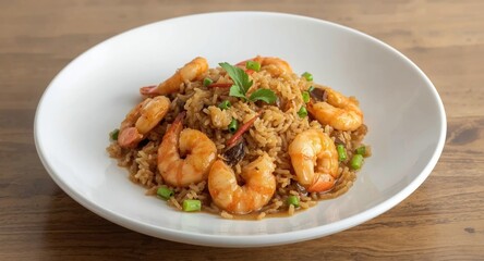 Fototapeta premium Flavorful simmered rice paired with red prawns