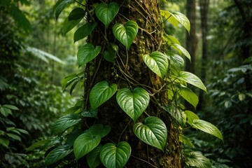 Fototapeta premium Natural growth of betel plant with climbing vines emphasizing preservation potential