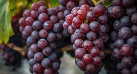 Fototapeta premium Zoomed detailed photo of grape clusters revealing vibrant ripe fruits