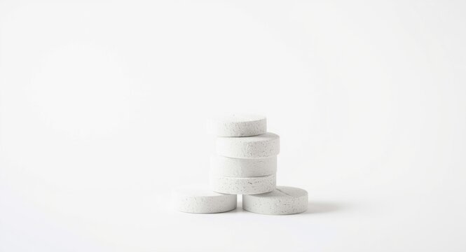 White plain background showcasing stacked water softener tablets