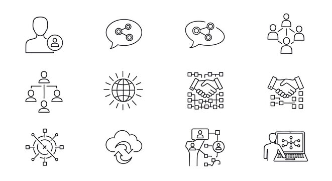 Business icons for communication strategy.