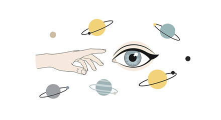 Hand Reaching for Eye with Planets. © Didin