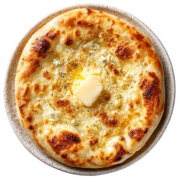 Megruli Khachapuri with cheesy topping and crispy isolated on a white background