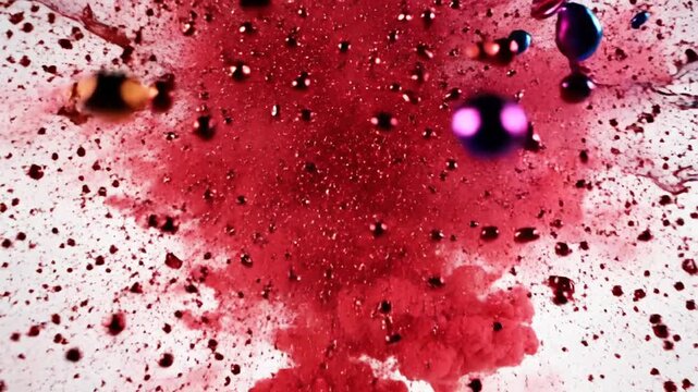 Explosive Red Smoke Cloud Bursting on White Background.