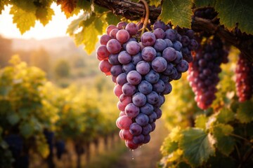 Fototapeta premium Cluster of ripe wine grapes showcasing unique flavor influenced by regional climate