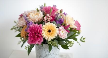 Fototapeta premium Neat floral bouquet in flowerpot uplifting house decor