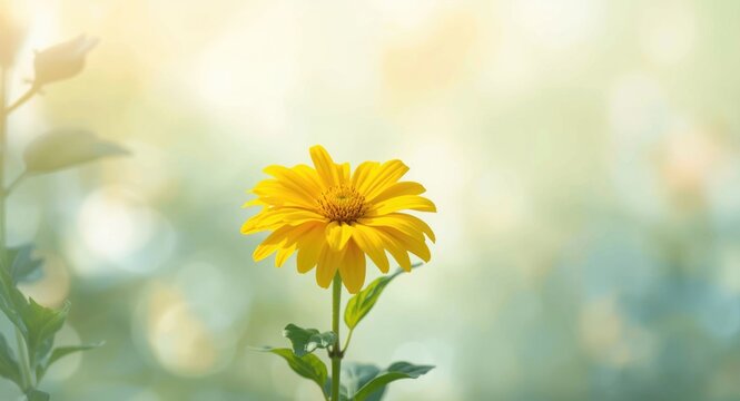 Vivid Yellow Tithonia Diversifolia in Bloom Against Soft Background