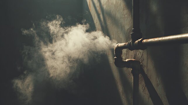 Steam pipe venting hot vapor outside.