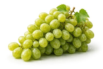 Fototapeta premium Fresh green grapes cluster isolated on a clean white background highlighting diverse shapes and sizes for culinary design