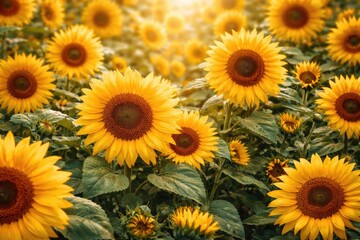 Fototapeta premium Vibrant sunflower floral texture background capturing spring essence with natural light