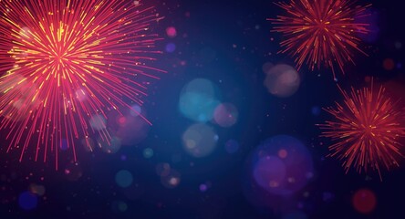 Fototapeta premium Vibrant abstract holiday background featuring celebratory fireworks and ample copy space for text or images