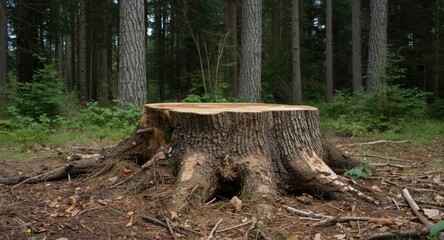Fototapeta premium Risk of environmental degradation shown by tree removal and stump analysis in sustainability context