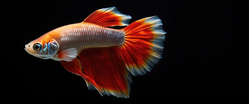 Side profile of a bright and uniquely colored Siamese fighting fish swimming
