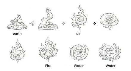 Four Elements Symbols: Earth, Fire, Air, Water - Stylized Icons © Erdi