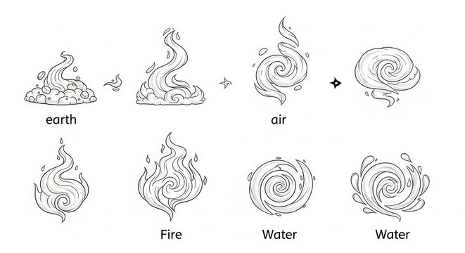 Four Elements Symbols: Earth, Fire, Air, Water - Stylized Icons