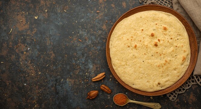 Handmade corn flour flatbread from gram flour dough preserving ancestral cooking styles with copy space