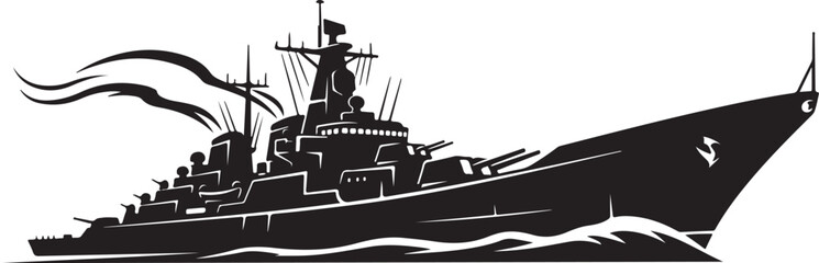 Naklejka premium Black warship, naval vessel, military boat, silhouette icon