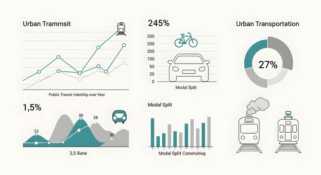 Urban Transit Infographic with Cars Bicycles and Trains