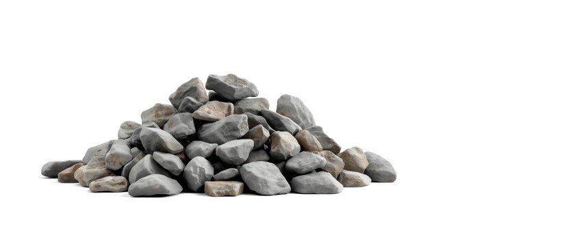 Stone pile for construction use shown on bright white background