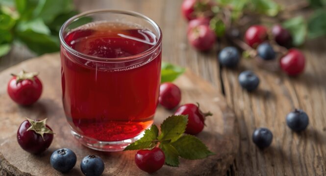 Herbal tea made from antioxidant rich red berry hips served in glass supporting cholesterol reduction