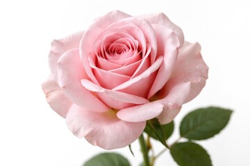 Fototapeta premium Close up of a blooming pink rose flower on a clean white background