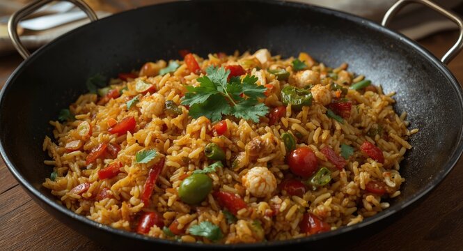 Spiced Indian tawa pulav combining basmati rice and fresh vegetables for a tasty meal