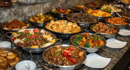Fototapeta premium Tasty assortment of dishes presented in a catering buffet