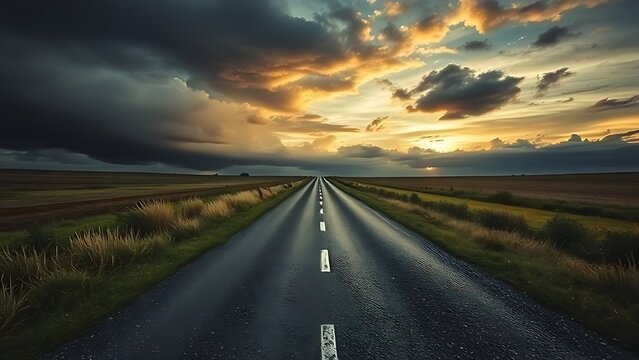 A dramatic split in the road under a moody sky, symbolizing life's pivotal choices.