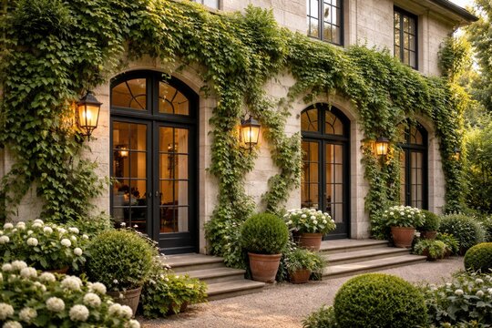 Climbing plant decoration enhancing the exterior wall of a home