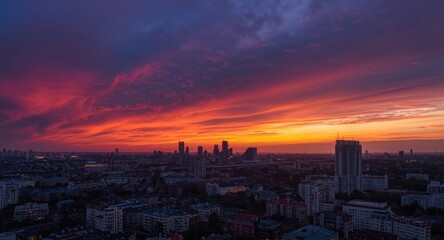 Fototapeta premium Dramatic sunset sky over modern cityscape highlighting vibrant urban development
