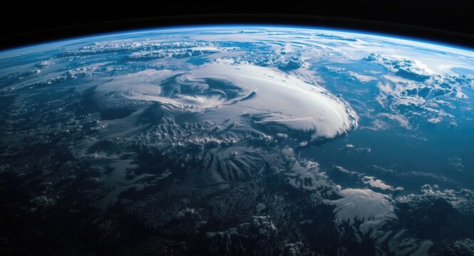 Earth globe featuring atmospheric cloud cover from orbit