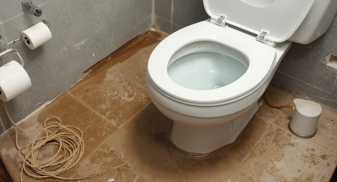 Toilet overflowing due to drain blockage causing water leakage