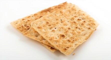 Fototapeta premium Crisp flat matzah unleavened bread isolated on white surface for Jewish holiday design