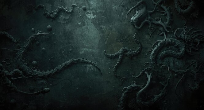 moody cthulhu inspired fantasy art backdrop with detailed dark textures