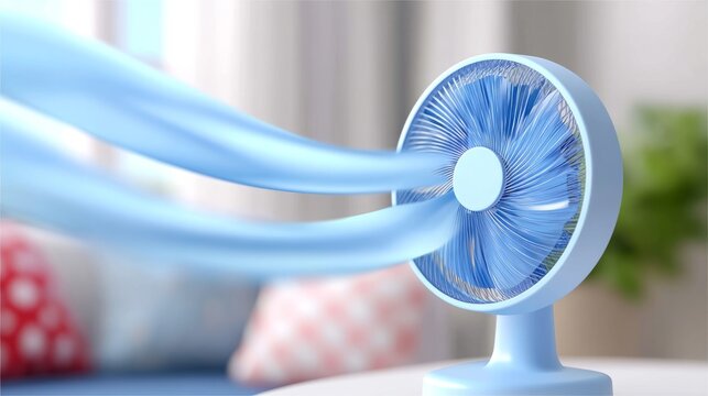 Bright Minimalist Electric Oscillating Fan with Airflow in Modern Interior Setting