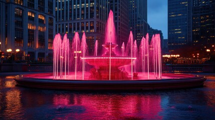 Obraz premium Illuminated Fountain in City at Dusk