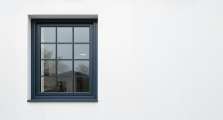 Obraz premium Modern plastic framed window with transparent glass set against a clean white wall for renovation