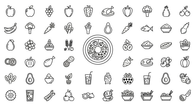 A collection of food and drink icons.