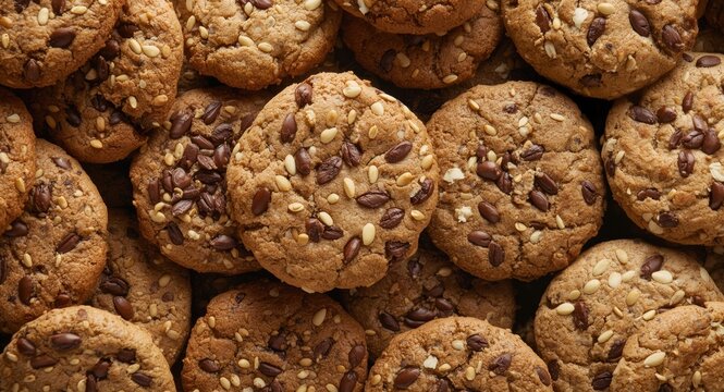 Varied assortment of multigrain seed cookies made for a balanced breakfast or snack