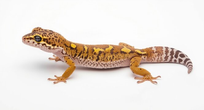 Spiny Tailed Gecko Showing Rich Golden Colors and Patterns on a Clean White Backdrop