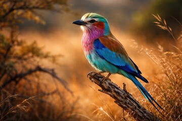 Fototapeta premium Colorful African bird perched in wild natural habitat