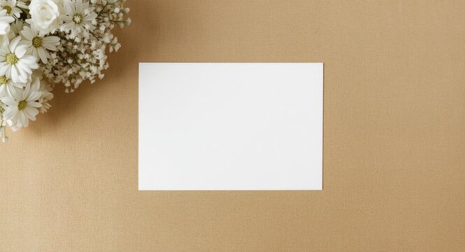 Wedding table layout showing white blank card mockup and clipping path background