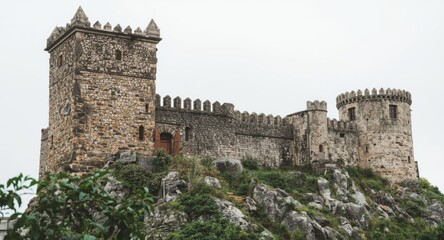 Obraz premium Historic stone stronghold with fortress walls and watchtowers