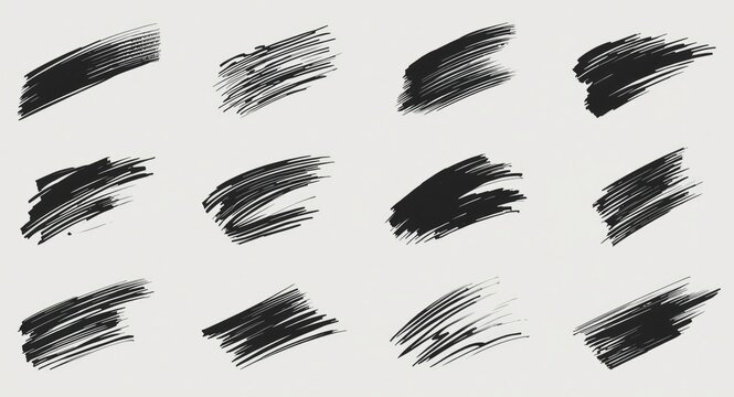 Ten animated motion graphic elements with tapered stroke pop ups and flowing lines in alpha transparency