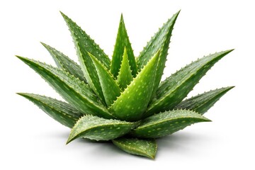 Fototapeta premium Detailed view of vibrant Aloe vera plant isolated on white background for product design