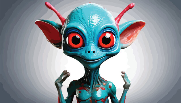 Cartoon Alien with Red Eyes and Antennae Illustration.