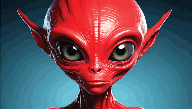 Close-up of a Red Alien with Large Eyes and Pointed Ears.
