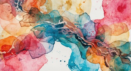 Obraz premium Vivid watercolor abstract art combining natural shapes and fluid water-like visuals on paper